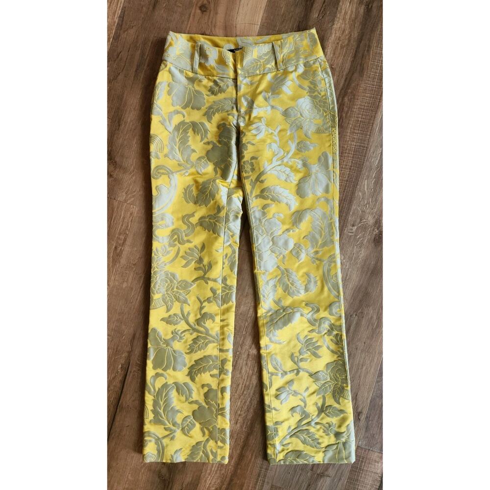 Normandy Monroe Brocade Gold And Blue Womens Pants Size 6 28 100% Silk